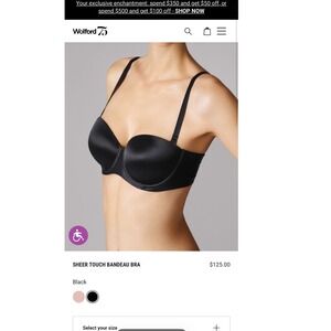 Wolford Sheer Touch Bandeau Bra Black 38C‎ Strapless Convertible New With Tags